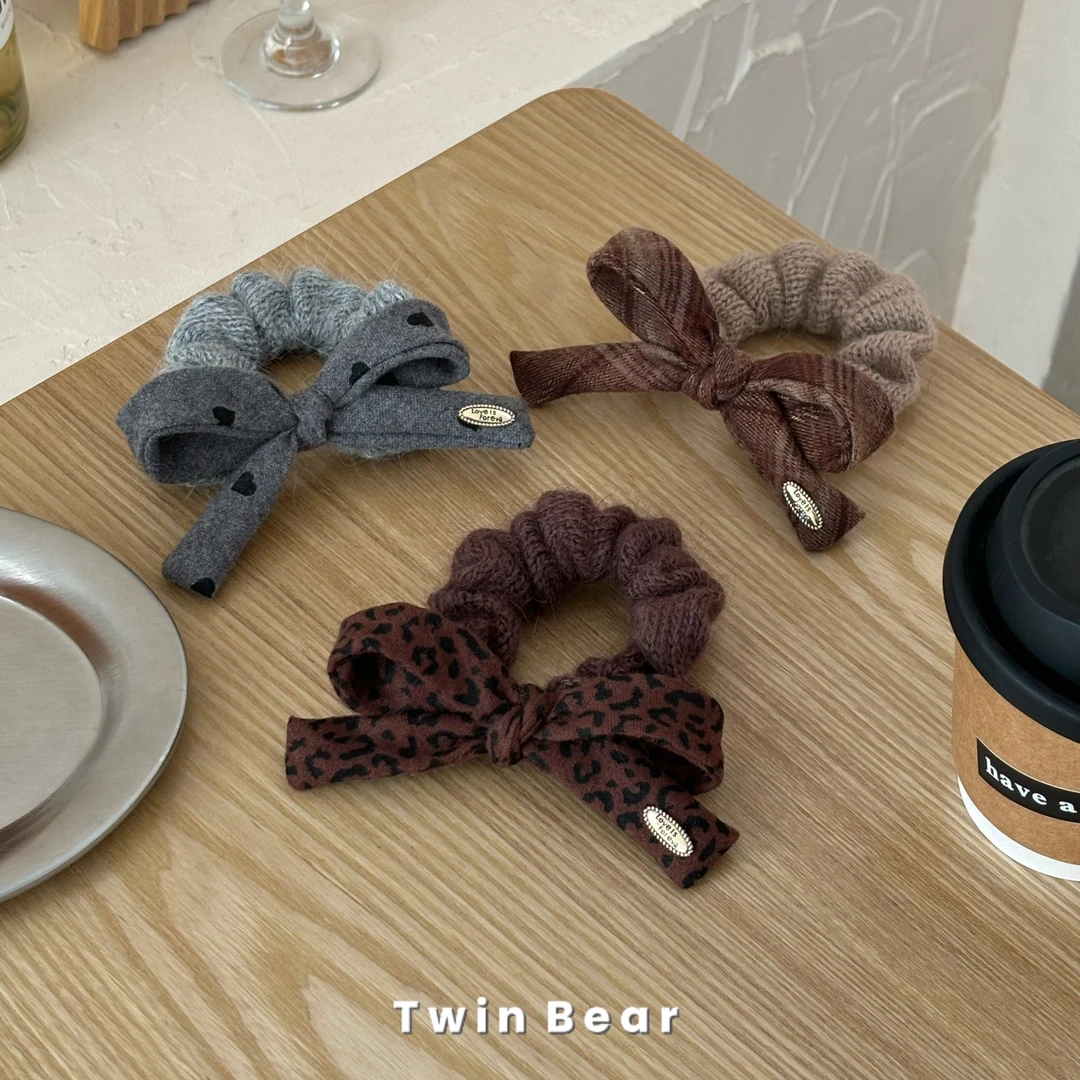 Q291氛围感~焦糖色系毛线发圈毛呢蝴蝶结小肠圈皮筋头绳发绳