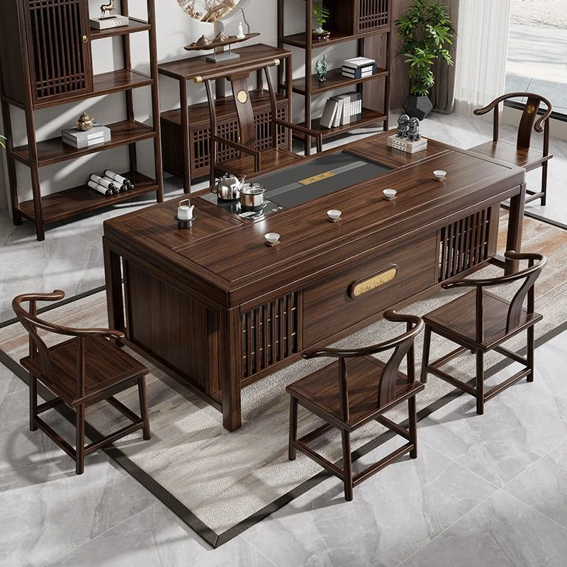 2025致远高端新中式实木茶桌椅组合办公室一桌五椅家用客厅茶台