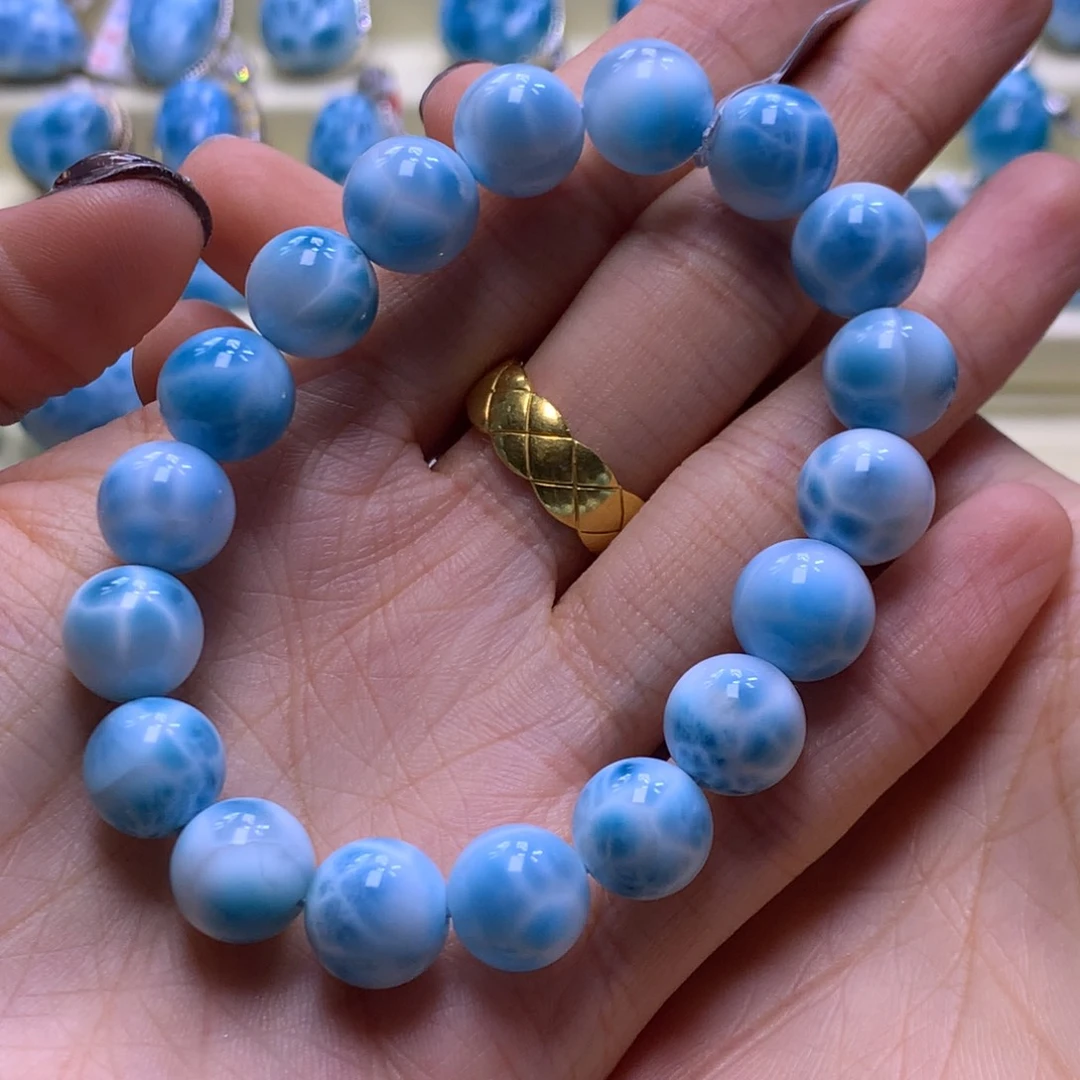 针钠钙石（海纹石）未镶嵌手链精品艳蓝11m手串色差略异