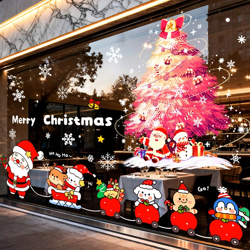 圣诞节快乐装饰静电美化玻璃墙贴纸商场店铺活动橱窗氛围场景布置