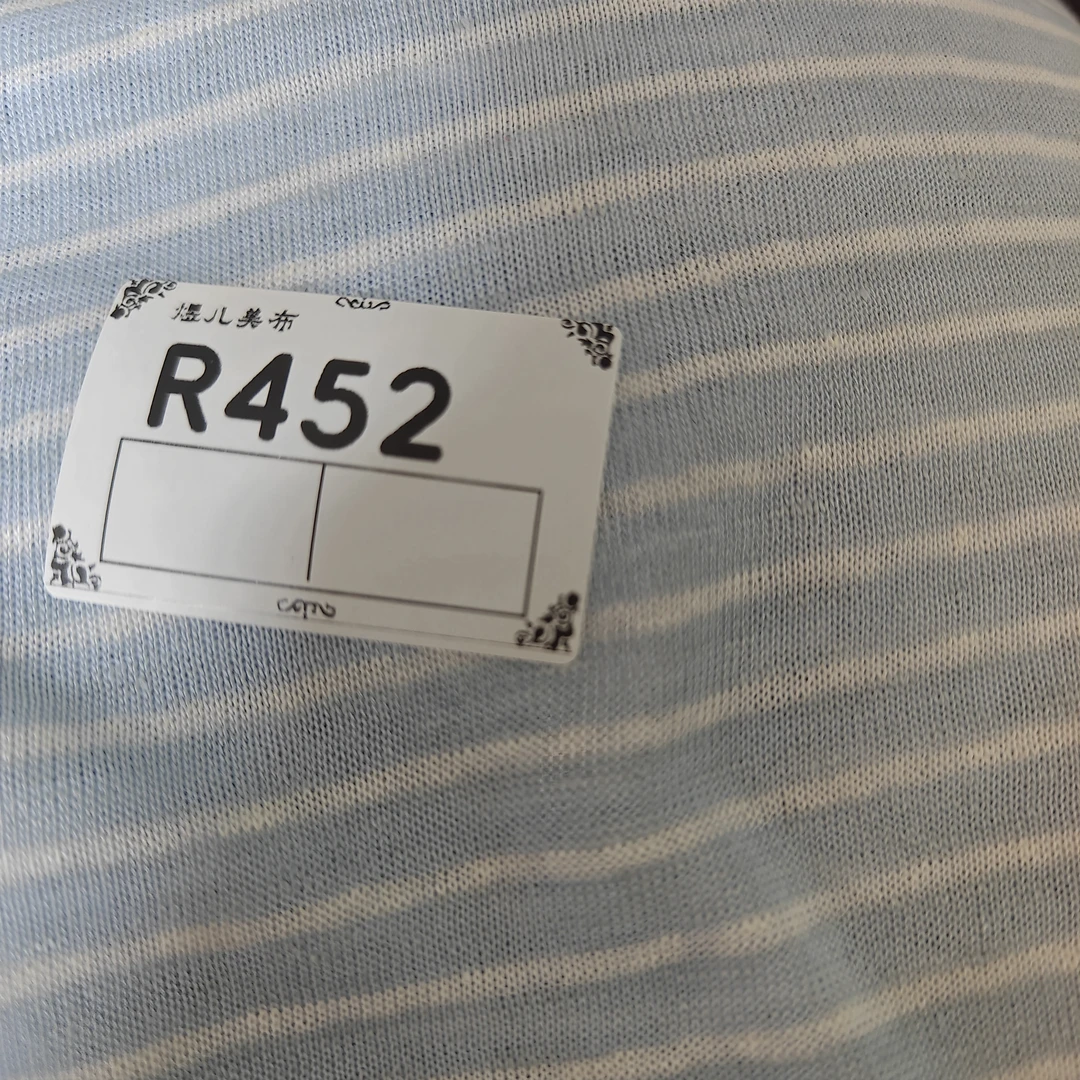 452蓝白细条纹针织亚麻布料