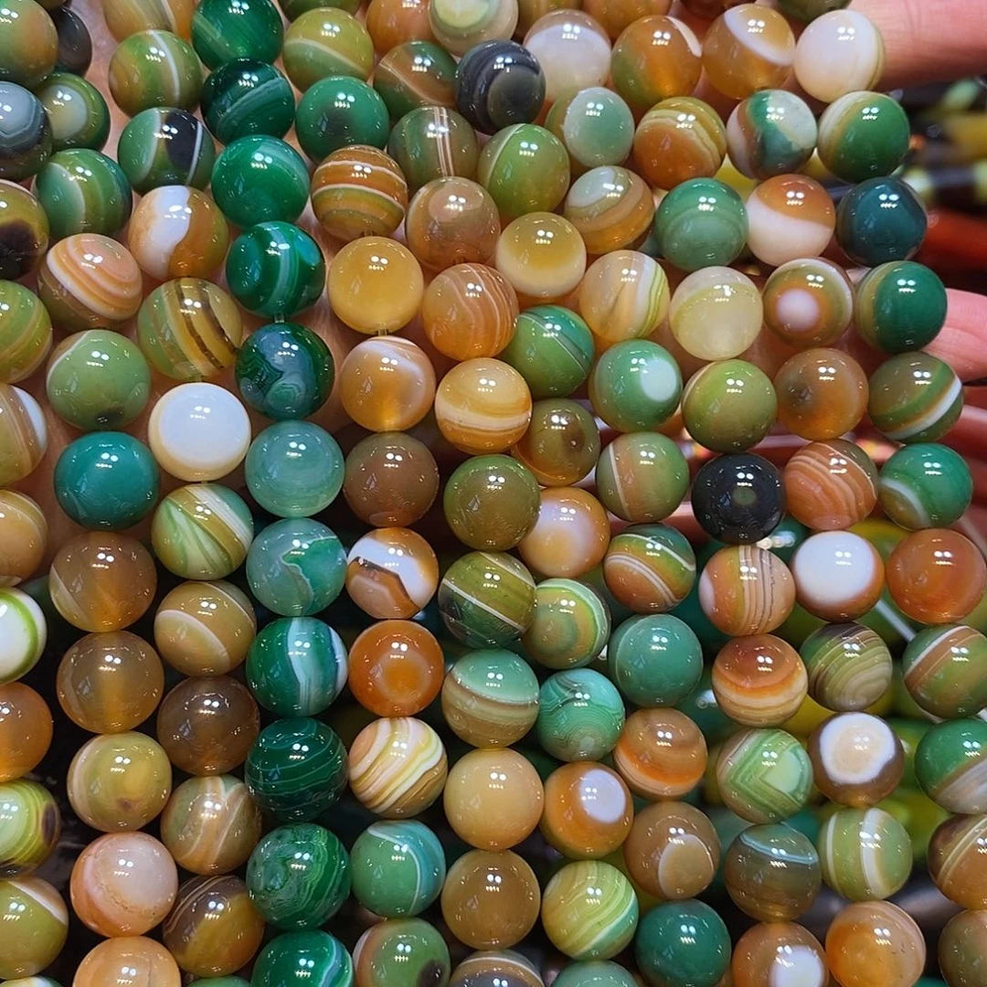 玛瑙/玉髓未镶嵌珠宝半成品天然孔雀蚕丝玛瑙一条10mm