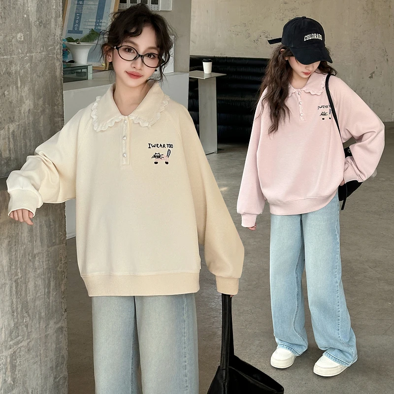 女童卫衣春秋装2025新款中大童韩系穿搭翻领POLO衫儿童休闲两件套