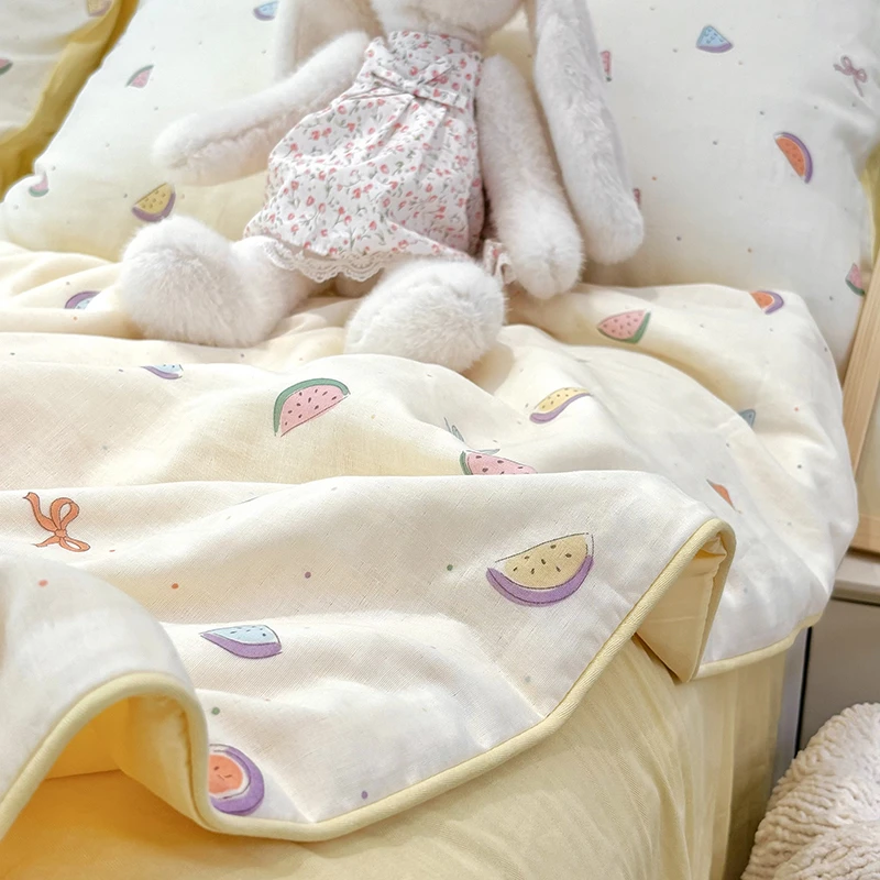 2025新款嵌绳全棉双层纱夏被夏凉被空调夏被四件套薄款婴幼儿被子