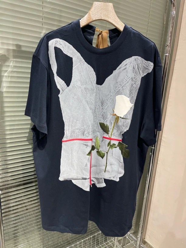 有尾｜蕾丝玫瑰印花系带短袖Y1125108
