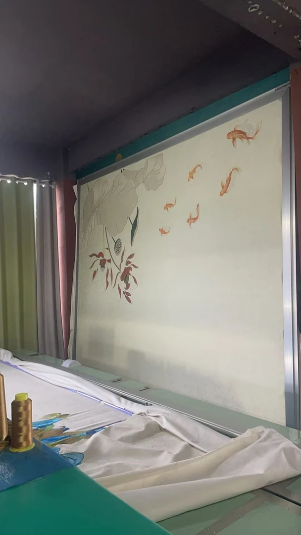 【微瑕疵】荷花锦鲤新中式高端定制刺绣电视沙发背景墙客厅墙壁布