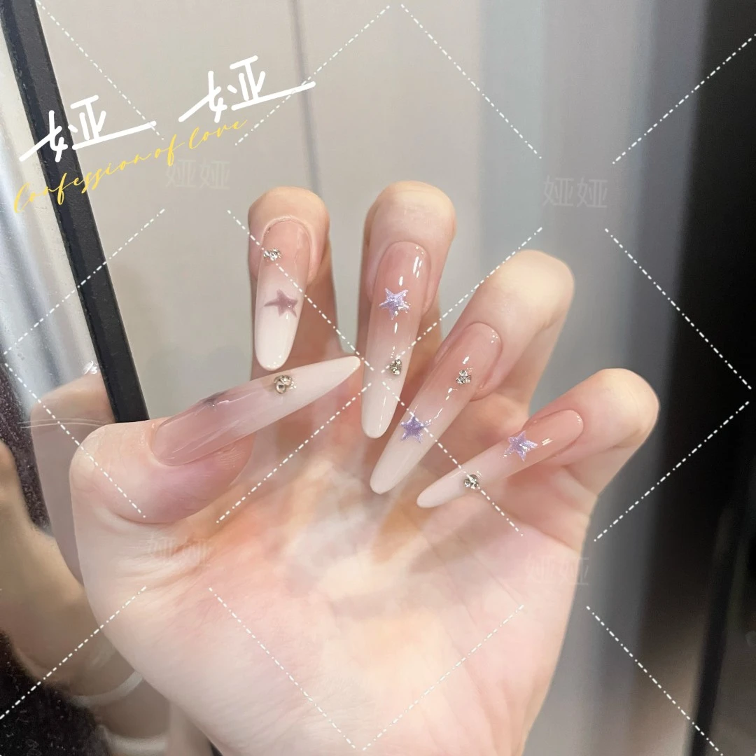 【纯欲紫调】高品爆款纯手工穿戴甲绵密猫眼蝴蝶高级美甲贴片