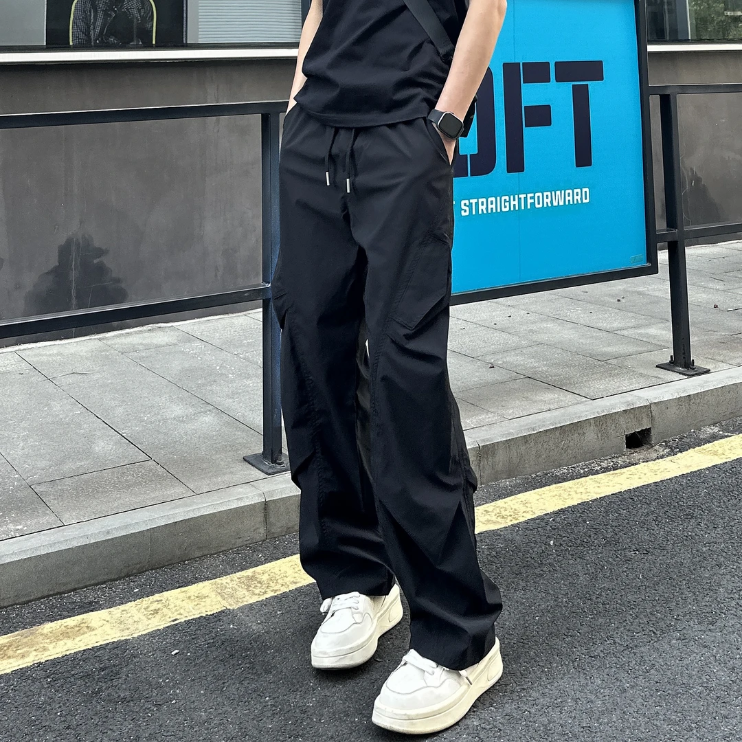 QUALCOMM潮流皱感秋季直筒工装裤男2025新款百搭垂感ins风休闲裤