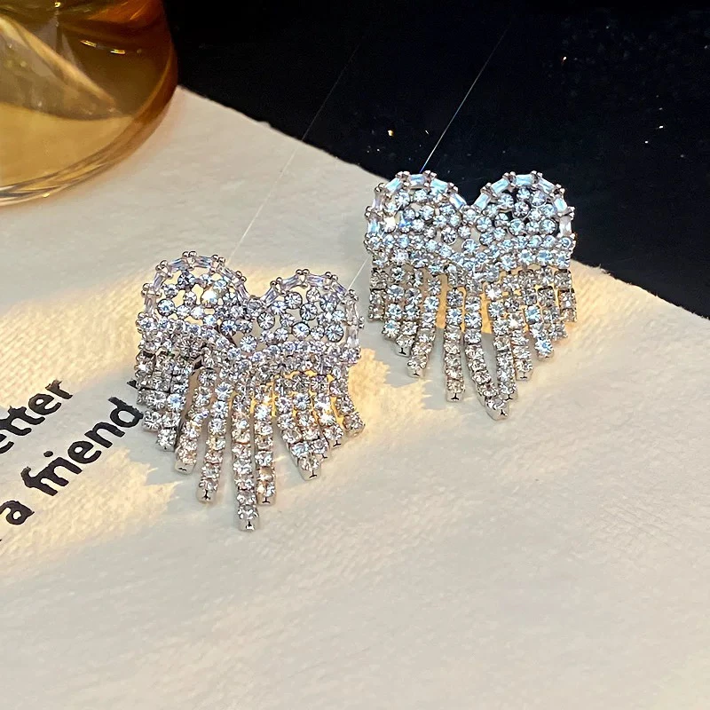 铜合金耳饰 Al3677超闪流苏爱心耳环小众设计感高级感百搭女款耳