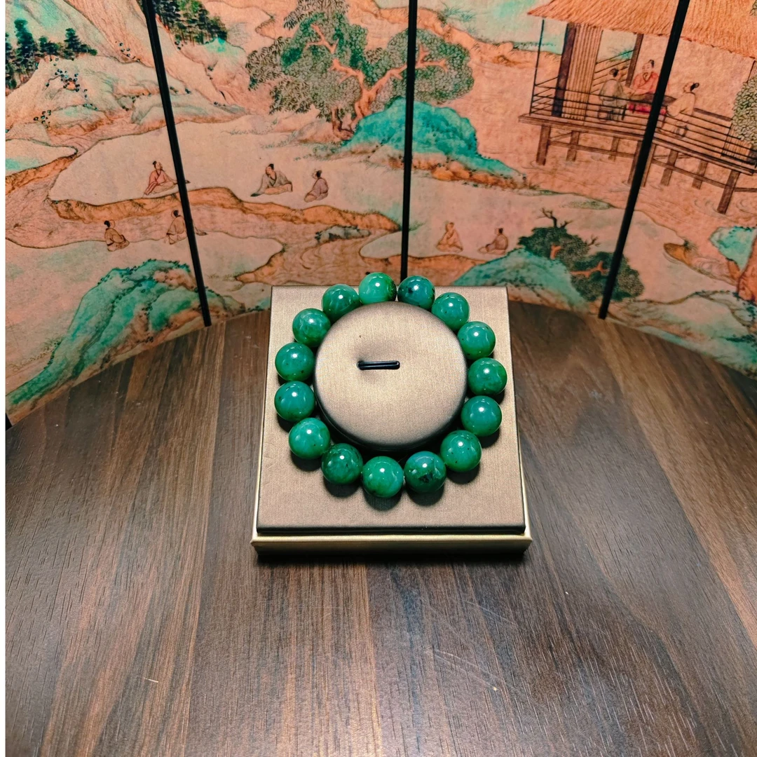 D和田玉碧玉圆珠手串（卡14）0030