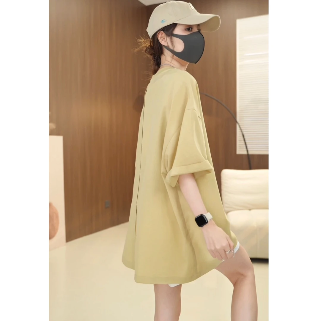 硕哥亚麻短袖T恤中古小众显白纯色圆领百搭休闲通勤上衣 23445