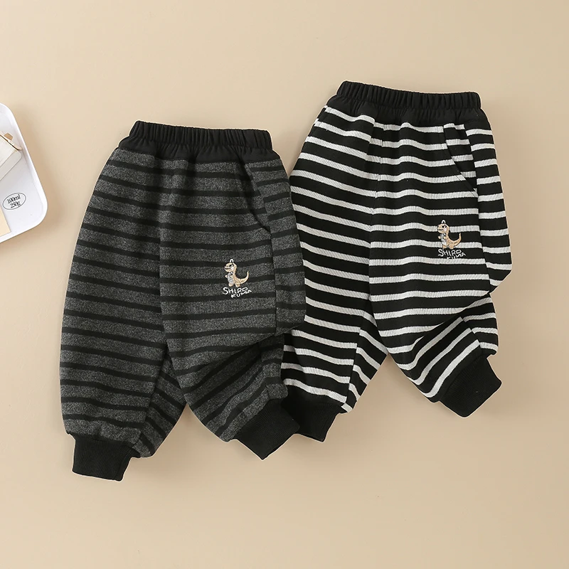 【加绒】男童秋冬加绒条纹裤婴幼儿宝宝保暖裤子男童运动休闲长裤潮