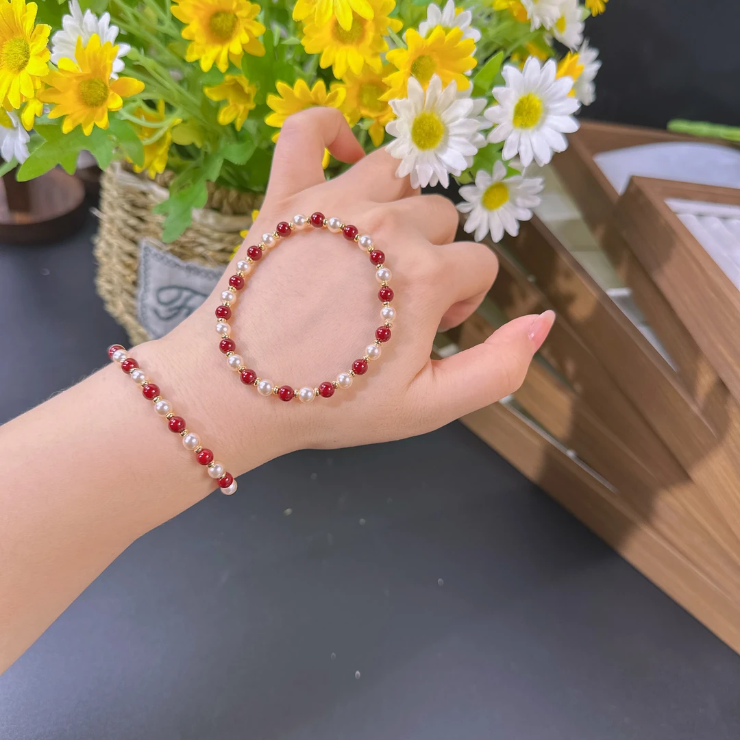 铜合金仿珍珠手链 安哥拉红夏日必备小清新琉璃珍珠手链