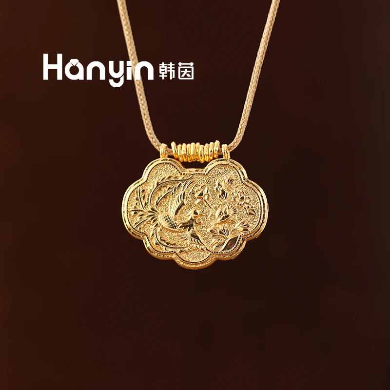 铜合金布艺项链 76cm新中式光面盘缠凤凰如意编绳项链