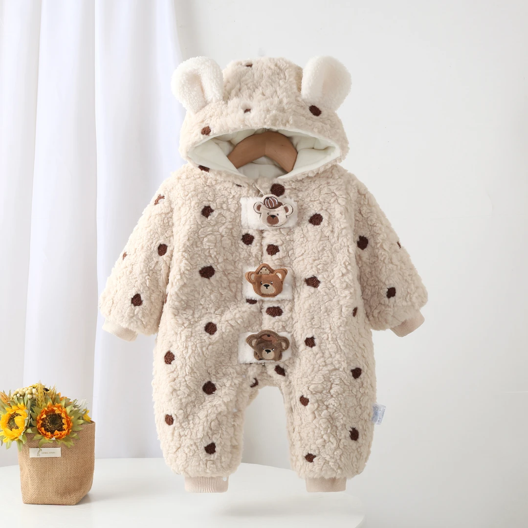 婴幼儿冬季新款休闲百搭可爱暖萌小熊绒绒连体衣保暖宝宝爬服