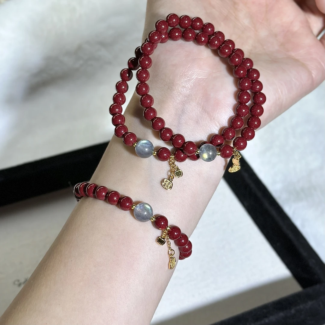 含辰砂工艺品《相思》紫金砂+天然灰月光单珠925银配件 6mm