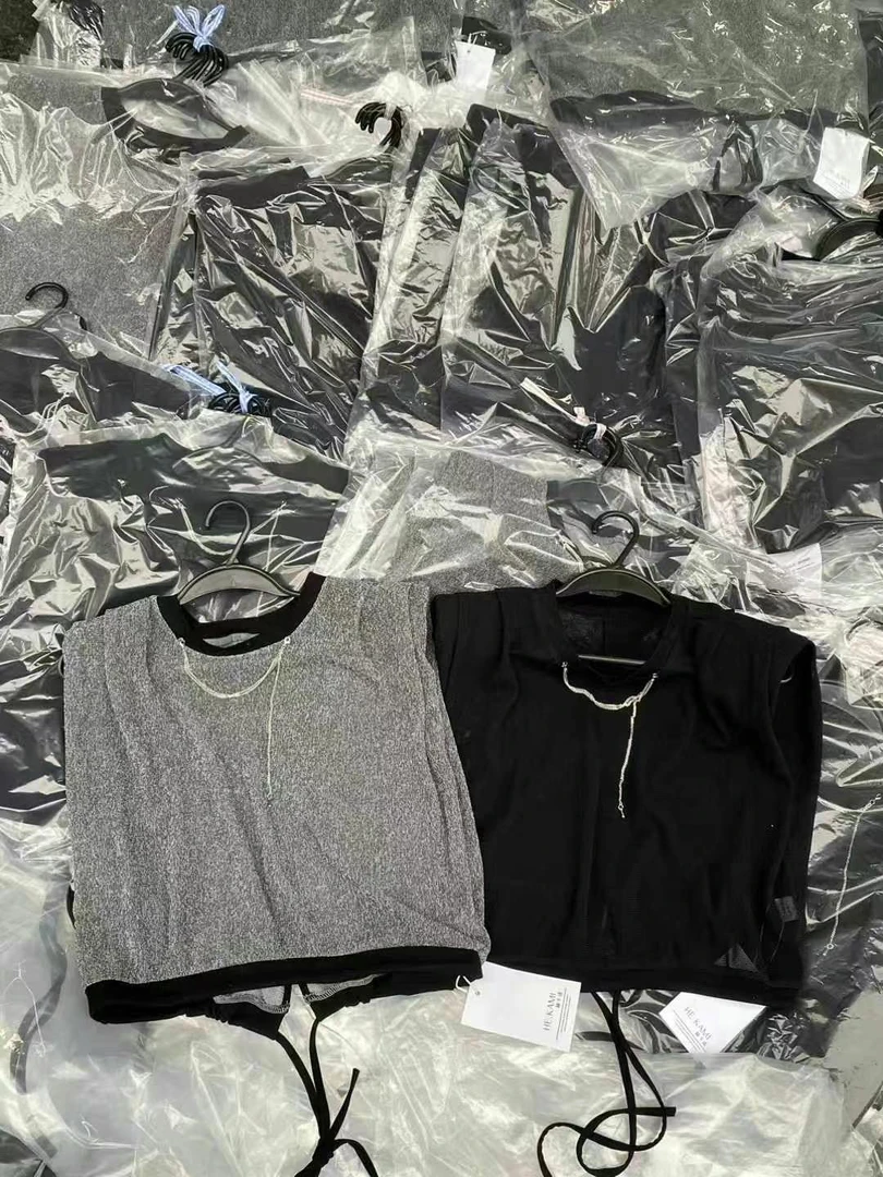 短袖宽松型速干拼接圆领T恤套装通勤无袖女士纯色