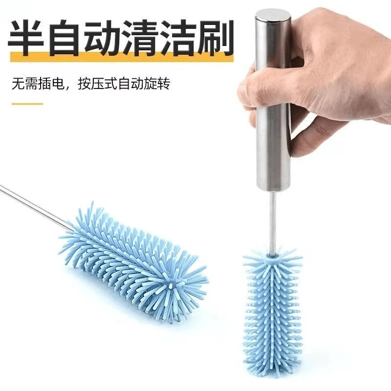 佳美萱家庭必备半自动杯刷多用途不锈钢长柄按压旋转刷子杯子硅胶