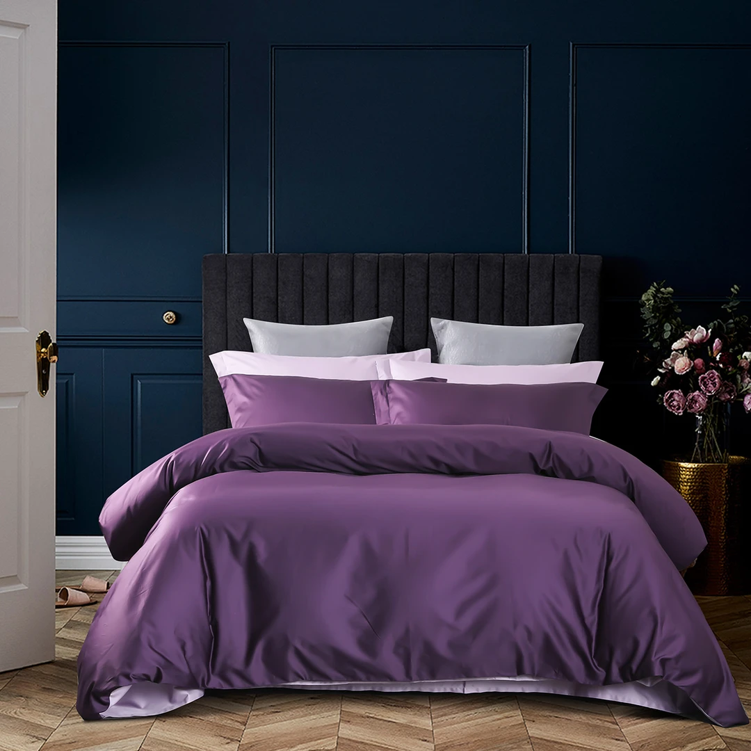 【黛富妮 100支匹马棉纯棉双股】 双拼纯色标准简约轻奢四件套