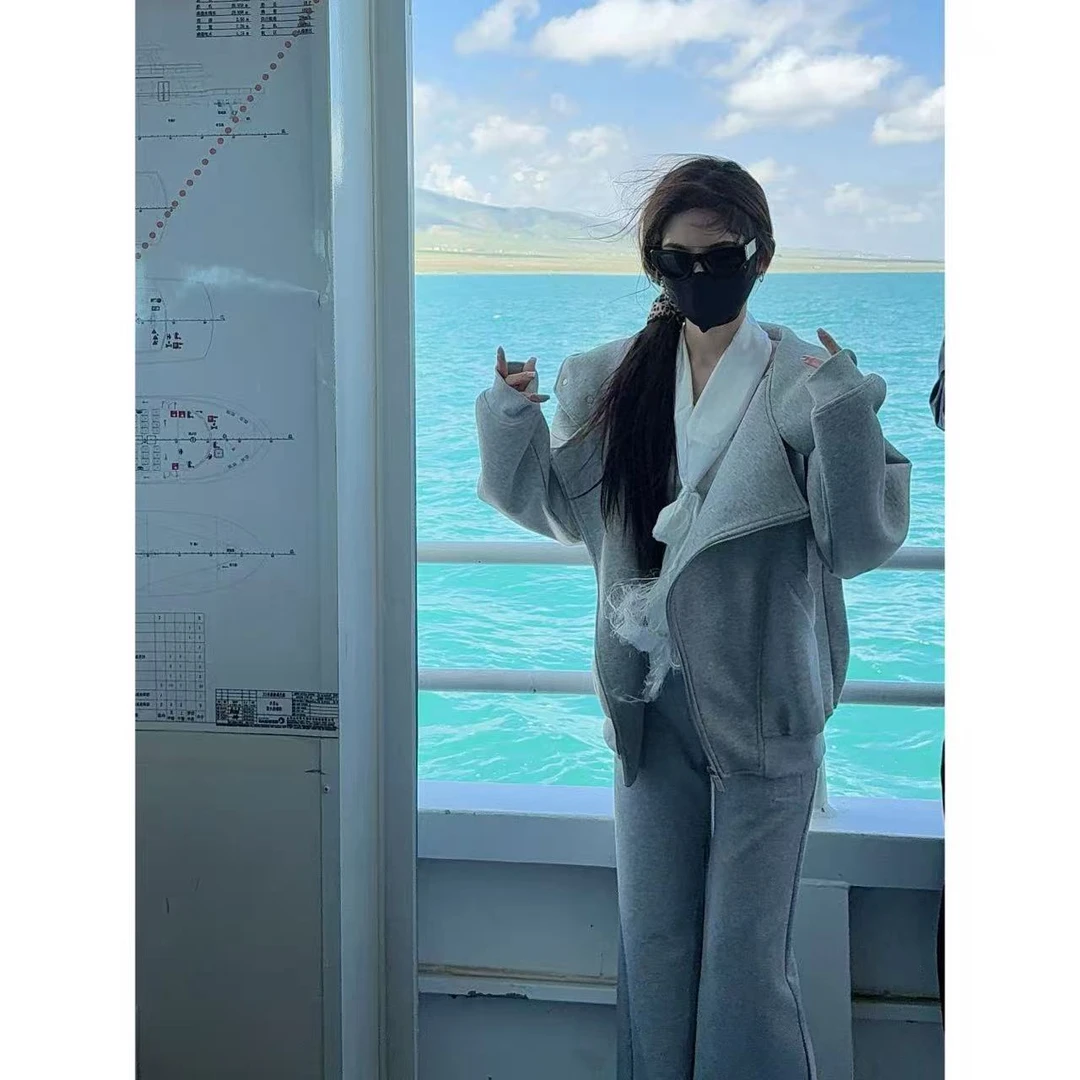 【赵小小&伦敦漫步】98026 美式斜双拉链开衫连帽卫衣重磅宽松外套