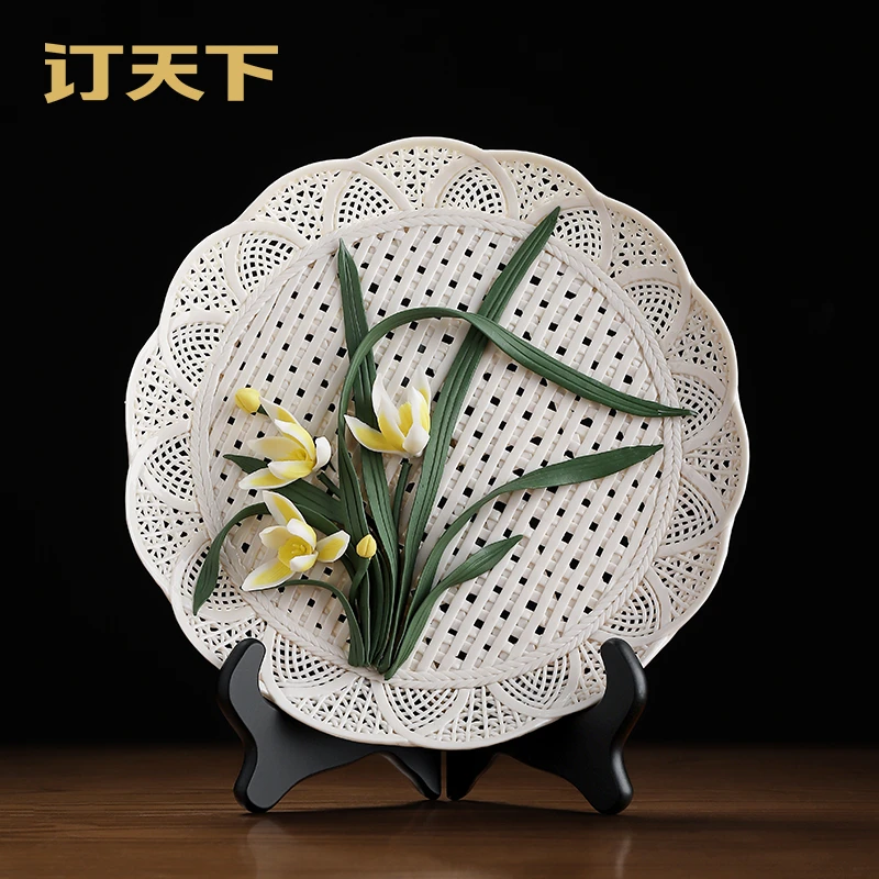 订天下兰花陶瓷挂盘客厅酒柜博古架玄关装饰品摆件送朋友创意礼物