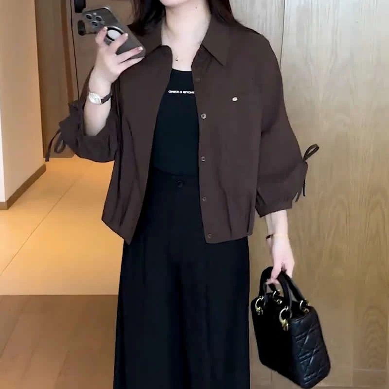 (有运费险)时尚通勤休闲风衬衫外套女秋季新款百搭气质遮肉短外套