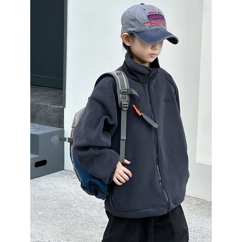 【现货】男童摇粒绒外套秋冬款2025新款儿童加厚棉衣韩版保暖内搭