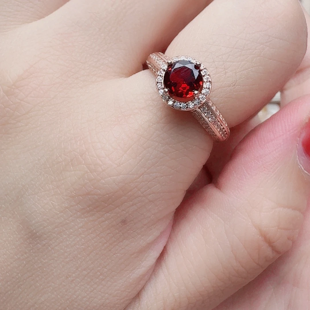 石榴石戒指银S925镶嵌戒指902