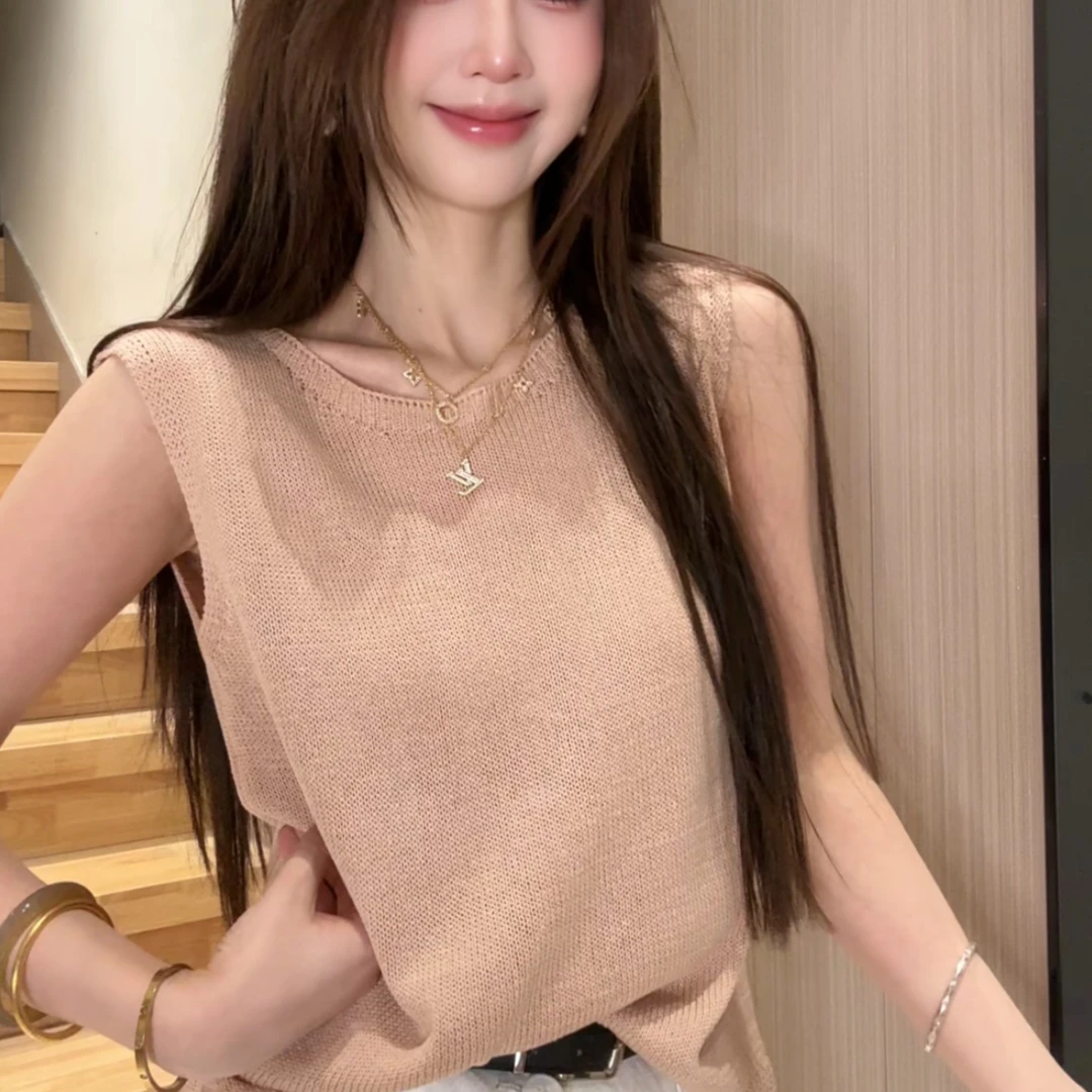 韩版小众设计休闲感针织背心女2025春夏新款柔软圆领显瘦气质上衣