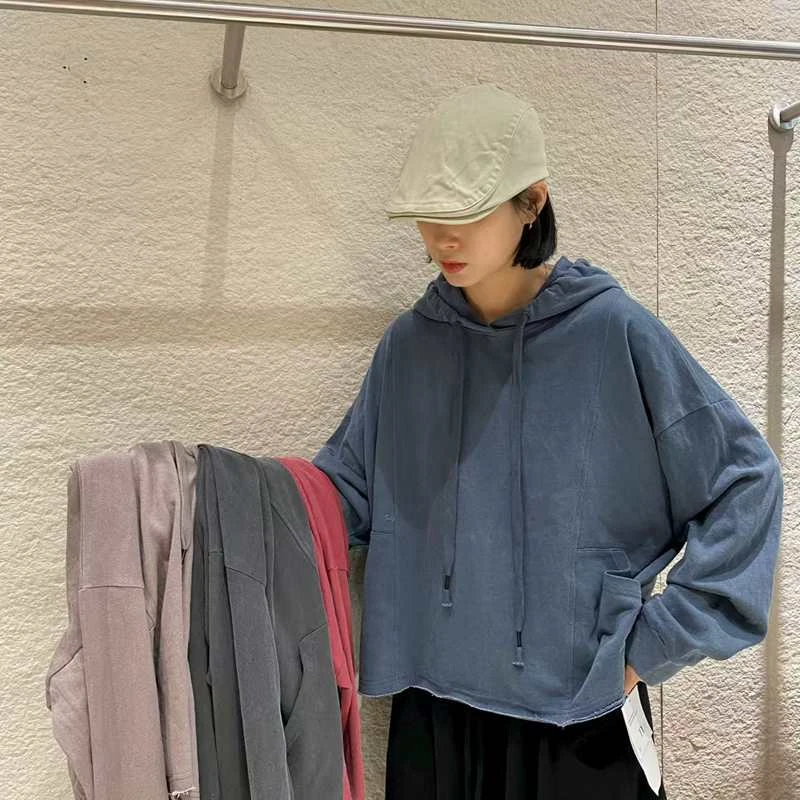 TY57706连帽卫衣女2025新款纯棉复古做旧休闲宽松大码百搭纯棉潮