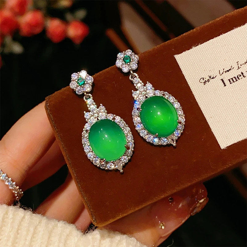 CHEN XI【晨玺】 轻奢时尚女款气质老料高冰 透玉髓小流苏耳钉耳环