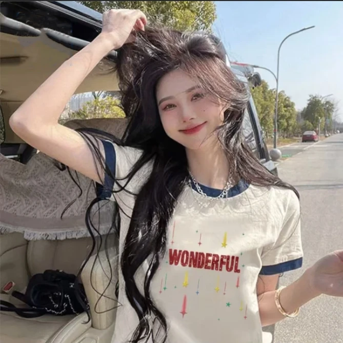 【流星款】拼色夏季青春简约百搭潮流白色ins纯棉短袖t恤圆领设计感