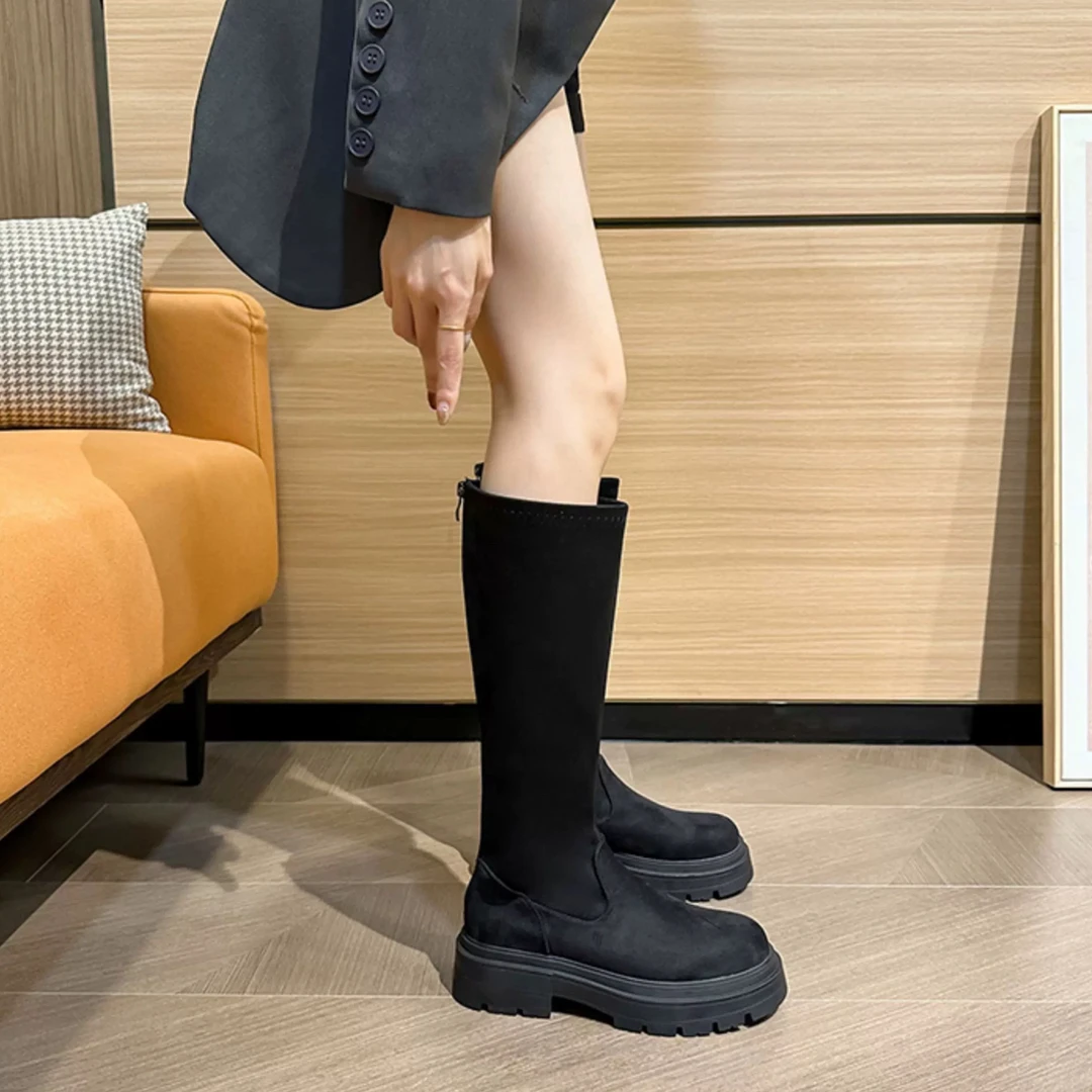 SUSU不过膝高筒靴厚底弹力显瘦瘦骑士靴 6-50 四前中1