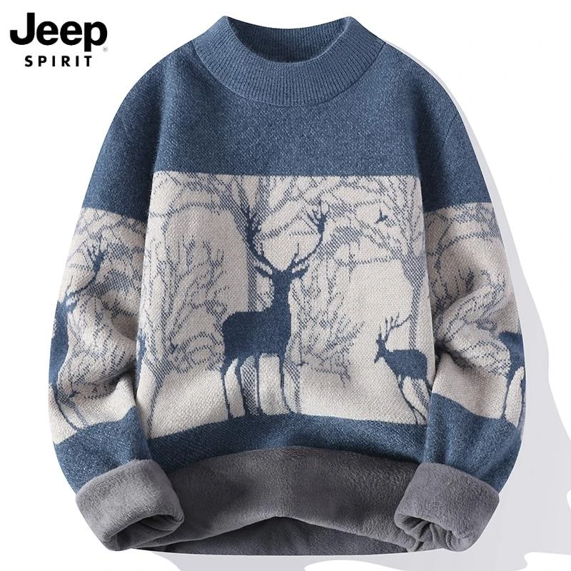 Jeep吉普青少年毛衣男士秋冬季加绒加厚内搭打底衫