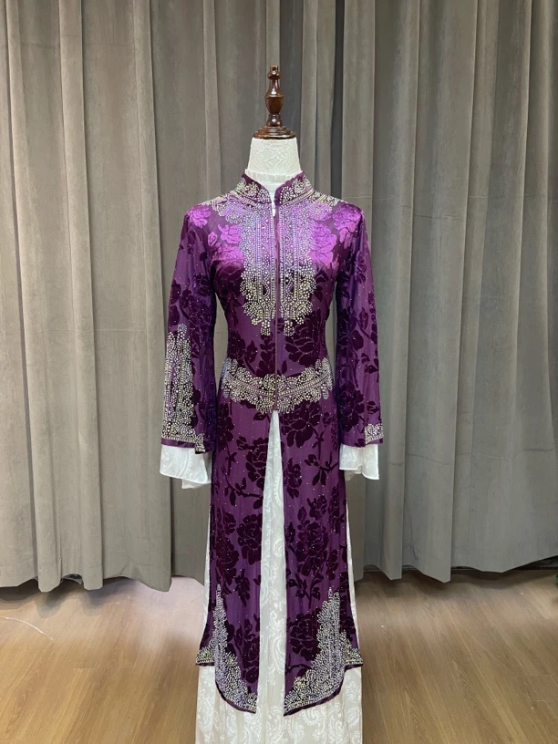 异域紫色马甲风情舞服民族风女装新疆舞服长款绒布外披舞蹈服饰