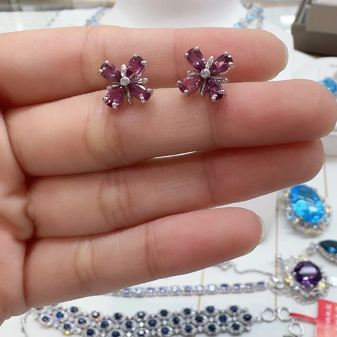 石榴石耳饰银S925镶嵌 —353