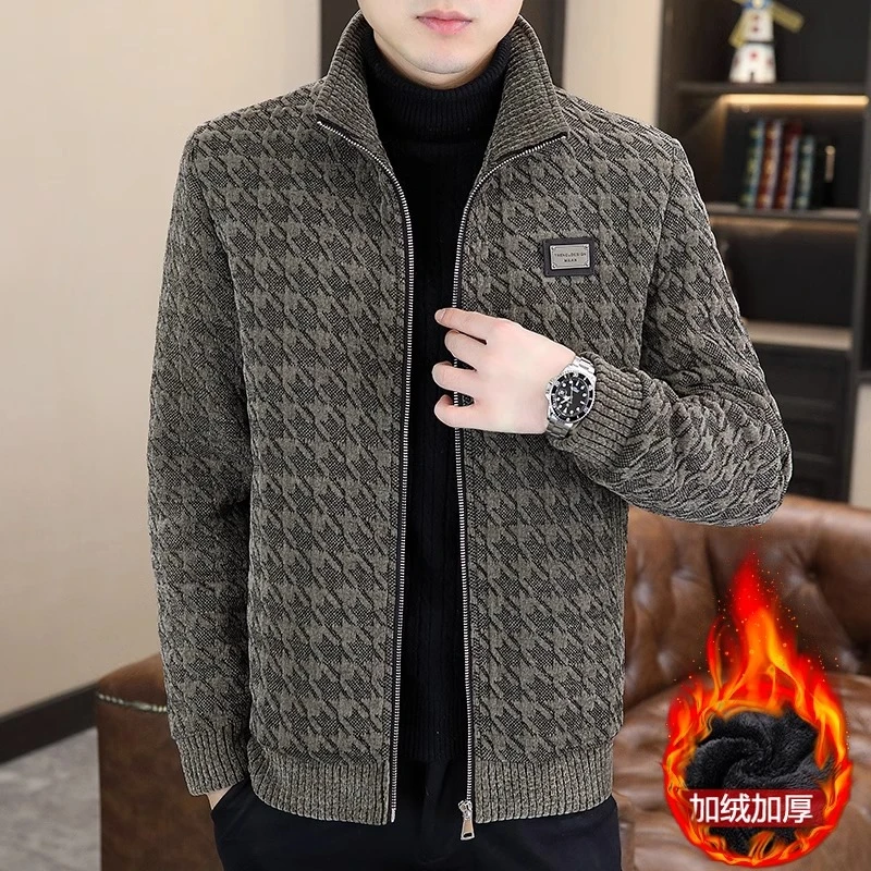 秋冬季加绒加厚毛呢夹克男潮高端立领短款中青年呢子男士大衣外套