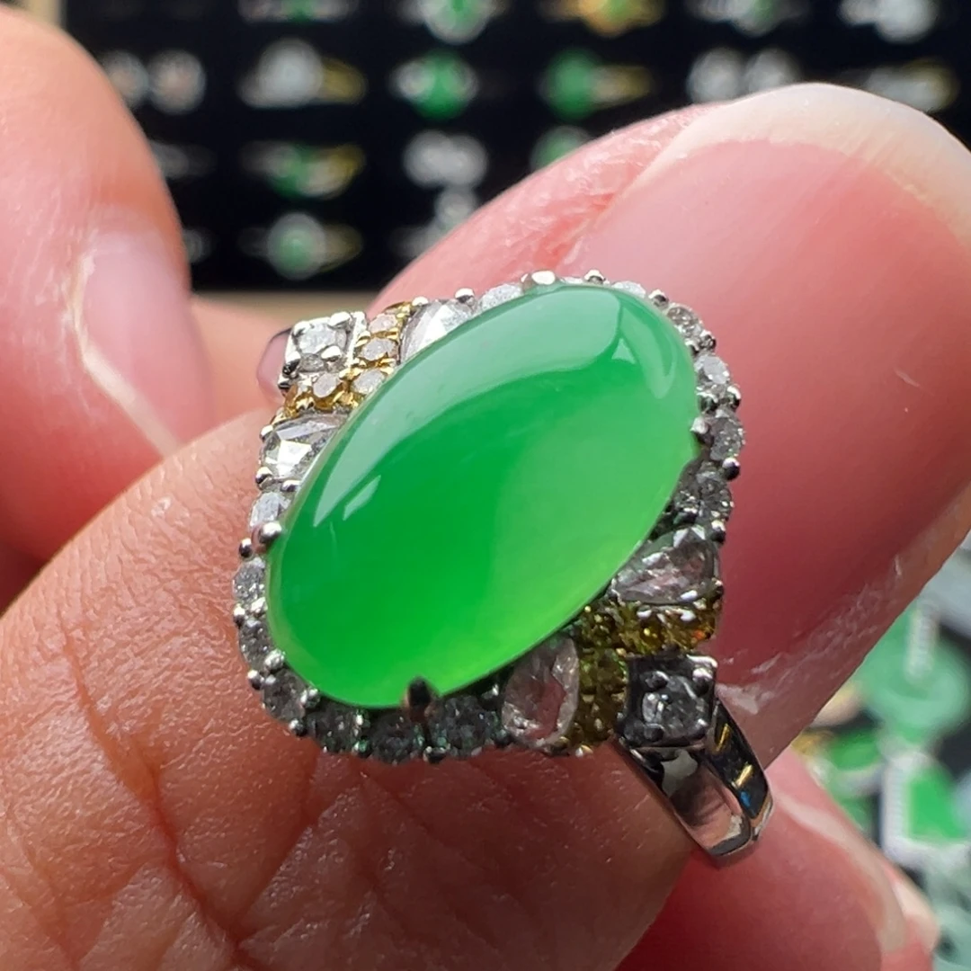 翡翠18K金镶嵌戒指蛋面10.3