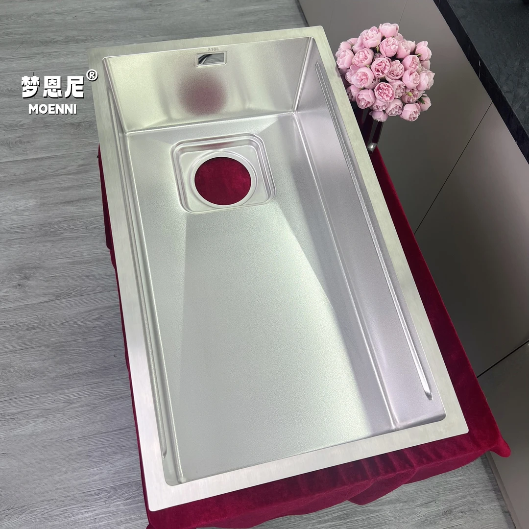 梦恩尼【316L花岗纹不锈钢水槽】厨房水槽大单槽集渣网轨道侧排水