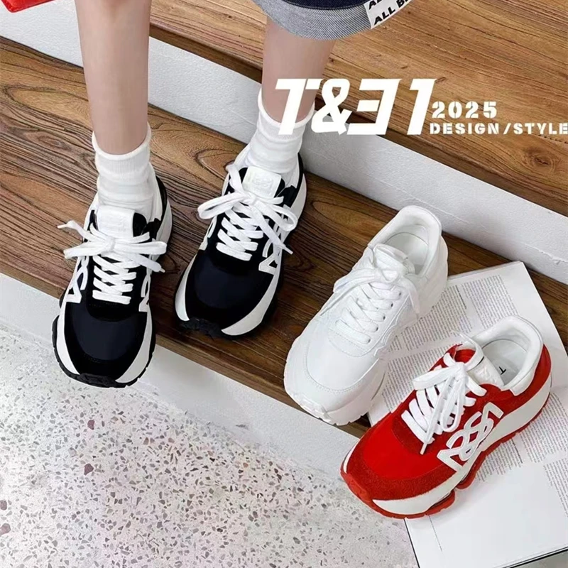 T31女鞋2025秋季新款厚底7cm阿甘鞋超轻慢跑鞋猄皮面休闲鞋ins潮