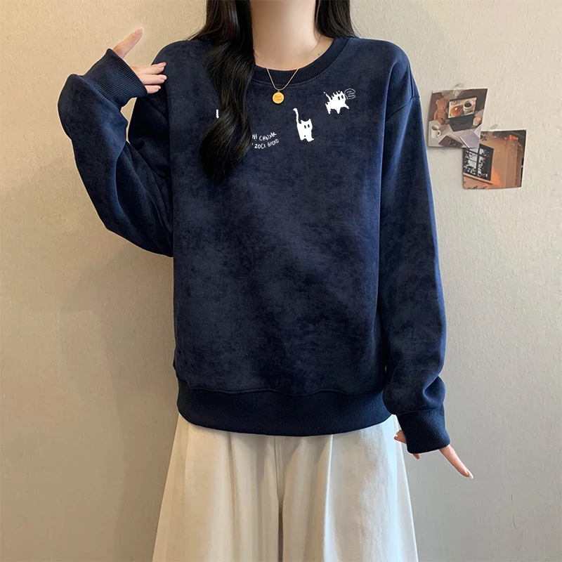 美式复古扎染圆领卫衣女秋冬季2025新款宽松套头加厚上衣薄款外套