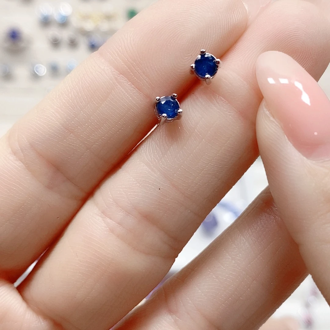 蓝宝石耳饰银S925镶嵌1