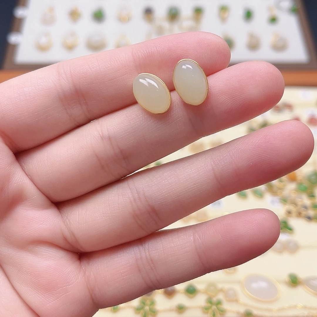 银S925镶嵌和田玉耳饰