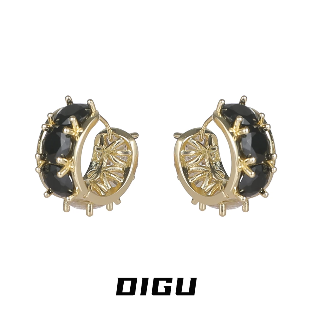 嘀咕家 铜合金合成锆石耳饰 黑白双面镶钻耳环法式vintage风耳饰