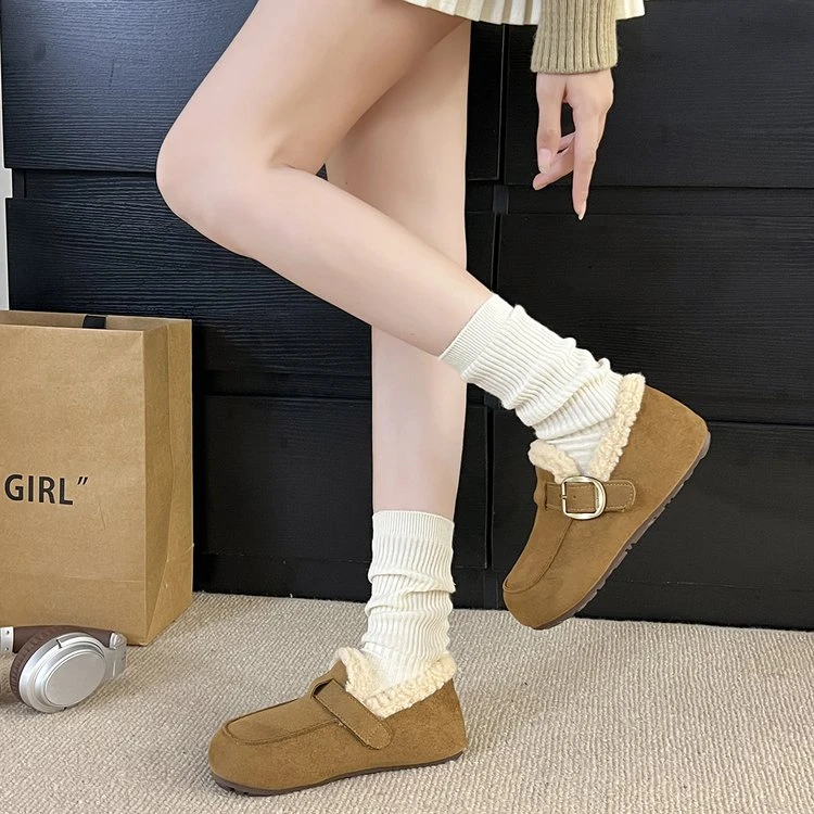 女鞋低帮鞋勃肯鞋毛毛鞋单鞋绒面橡胶平底圆头人