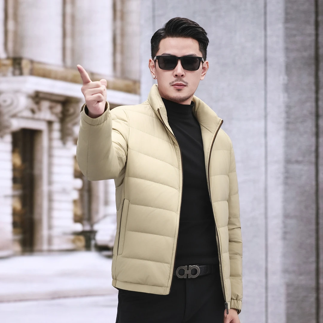 冬季高端休闲羽绒服男舒适保暖御寒简约百搭时尚修身立领鹅绒外套
