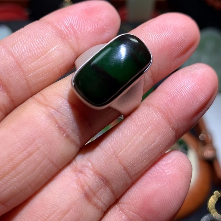和田玉戒指银S925镶嵌