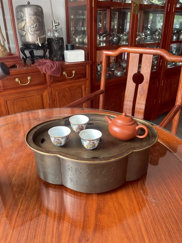 大尺寸海棠老锡盘尺寸29.5x21.5 X9重2300克纯手工 纯锡