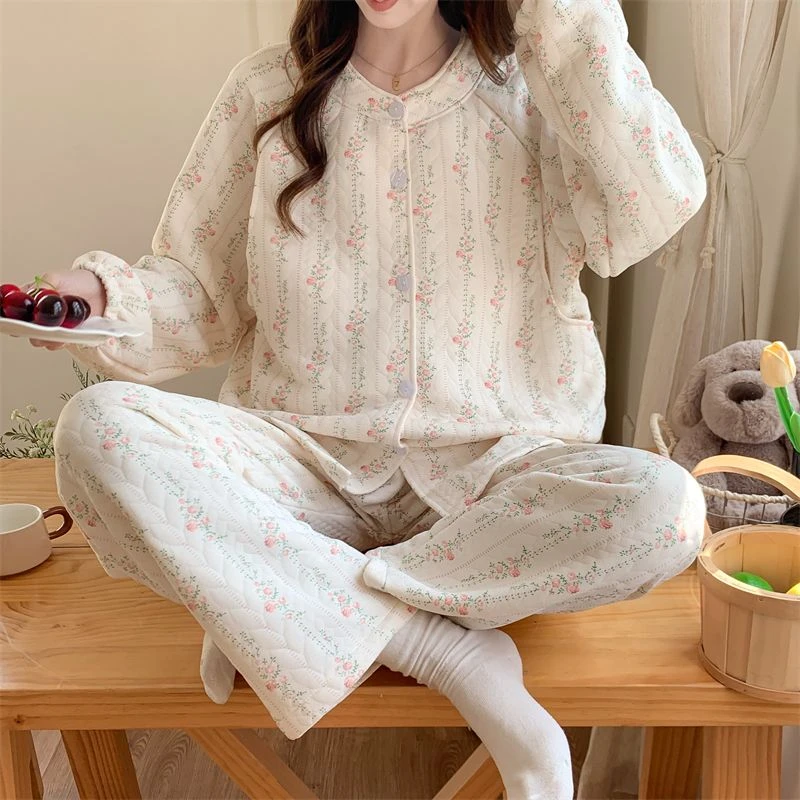 空气棉月子服秋冬季长袖产妇加厚保暖哺乳喂奶衣产后孕妇家居服