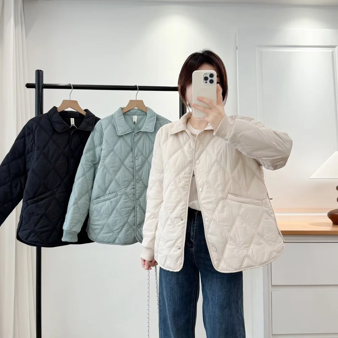 100-200斤大码女装胖mm秋冬新款韩系百搭轻便菱格翻领棉服外套013